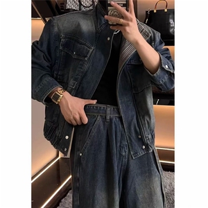 秋季美式复古水洗做旧设计感高级感牛仔外套男女夹克JK8646-P85图片