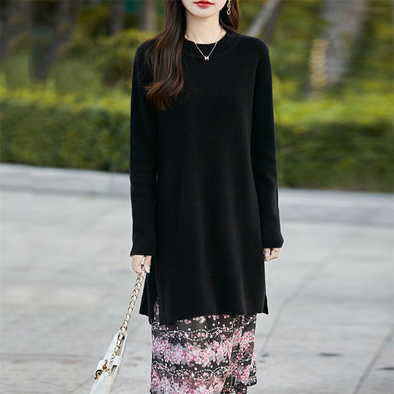 优雅气质黑色长袖连衣裙时尚休闲百搭秋冬女装显瘦修身两件套,女装连衣裙,佳绒高端店