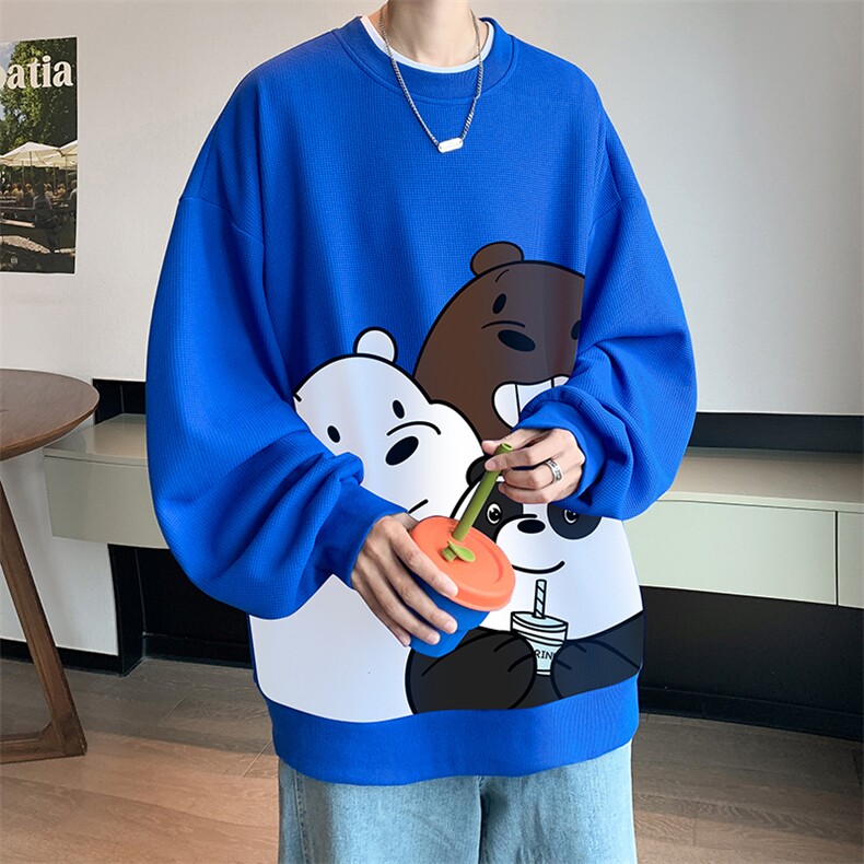 华夫格卫衣圆领卫衣男大码长袖t恤男外套HW76277-P30加绒款-P40,男装卫衣,电商A040
