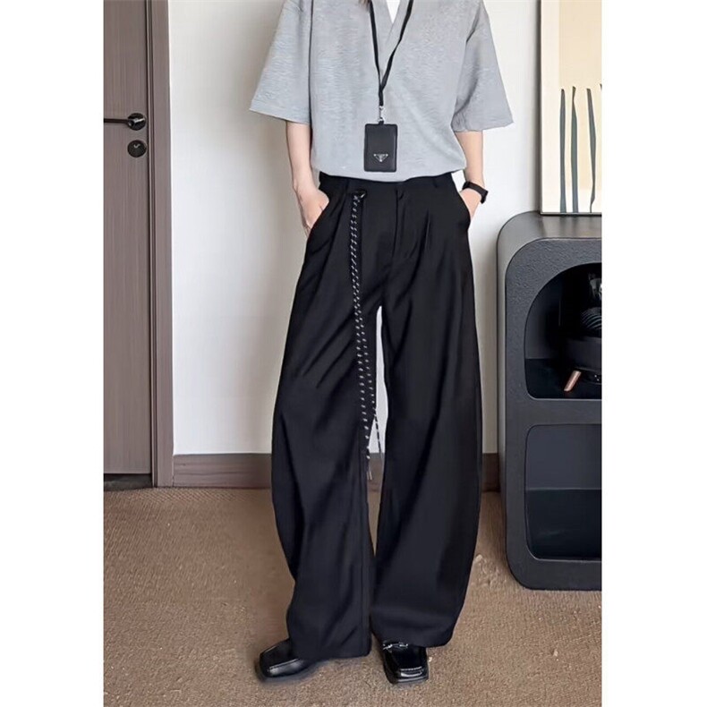 春夏美式复古通勤垂感黑色弯刀西裤男女直筒宽松潮牌阔腿休闲长裤图片