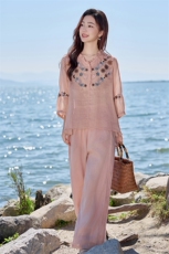 2026年春季女短袖宽松亲肤透气薄常规苎麻，女装衬衫，江南依恋