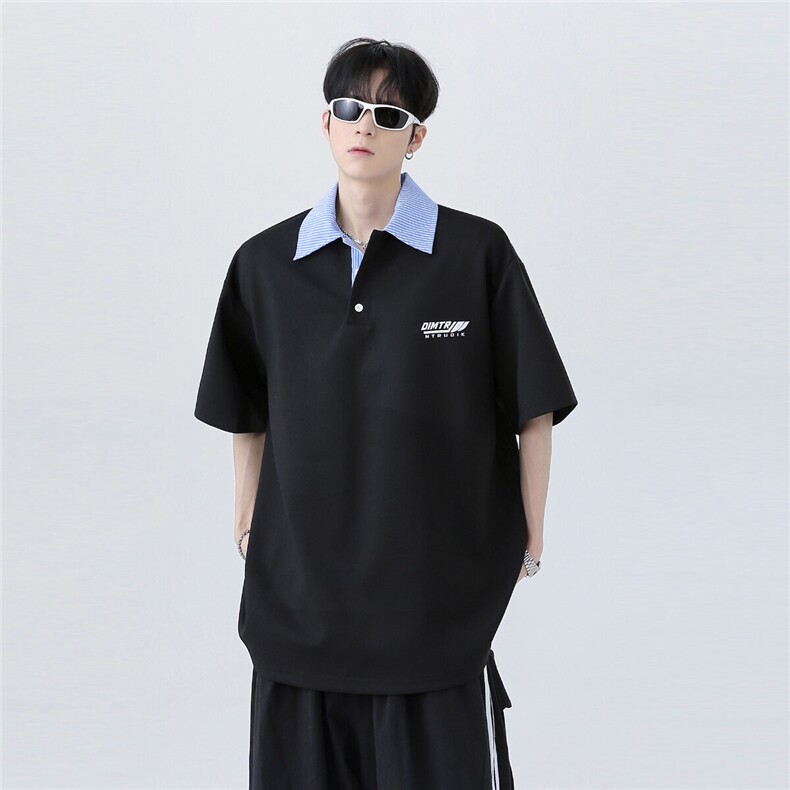 cleanfit高级感假两件Polo衫T恤撞色拼接学院风半袖T603-P48,男装T恤,电商C307