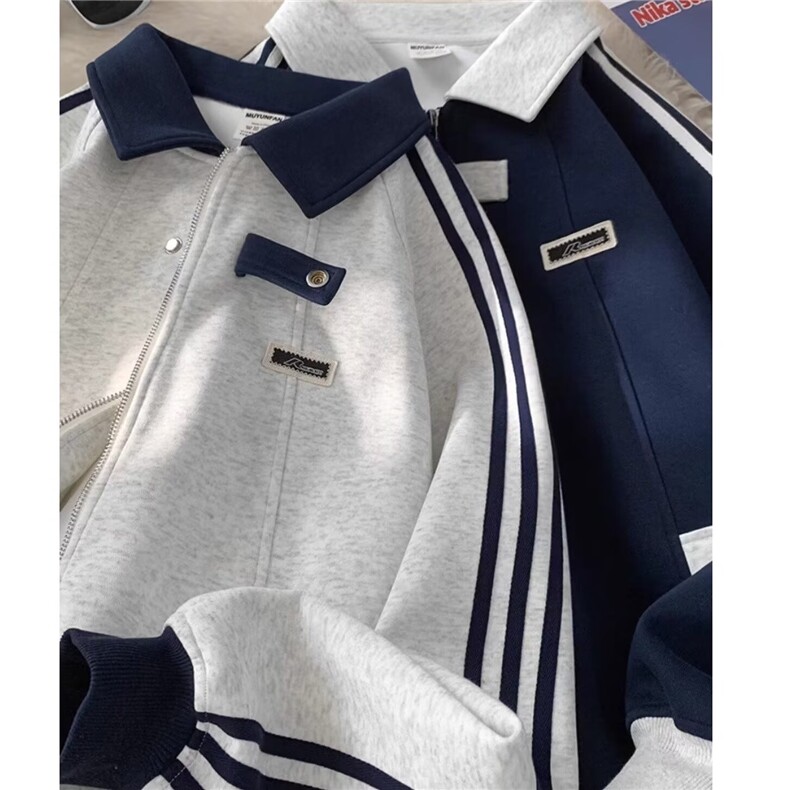 GC02-P482025美式复古休闲宽松开衫外套卫衣男春秋季新款拼接,女装短外套,电商B323A