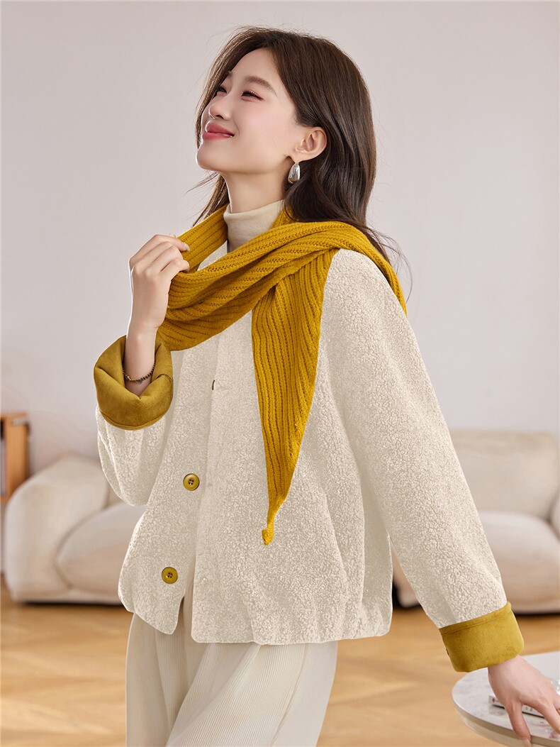2025年冬季新款时尚潮流羊羔毛皮毛一体外套,女装短外套,贵人树