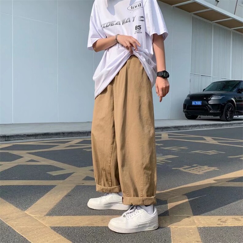 休闲裤男士裤子ins港风百搭直筒裤纯棉斜纹工装阔腿裤HK66P38,男装休闲裤,星座1116-2