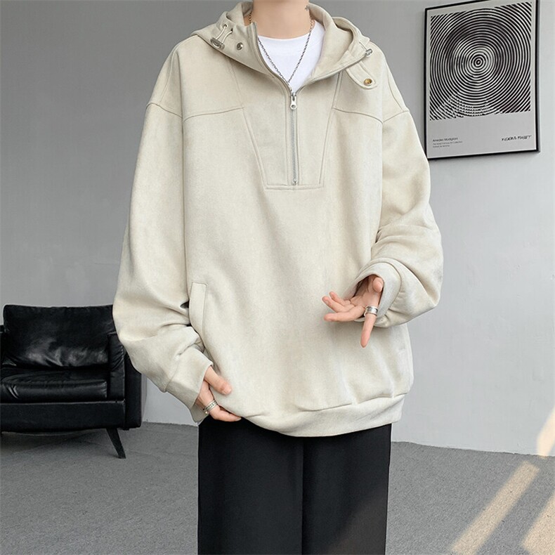 M-8XL春季麂皮绒连帽卫衣大码宽松美式半拉链外套帽衫WY9102/P68,男装卫衣,电商B238