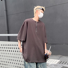 C407-P42韩版小众宽松短袖T恤2024夏季设计感拉链半袖打底衫现货，男装T恤，星座512-6