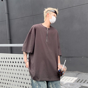 C407-P42 韩版小众宽松短袖T恤2024夏季设计感拉链半袖打底衫现货图片