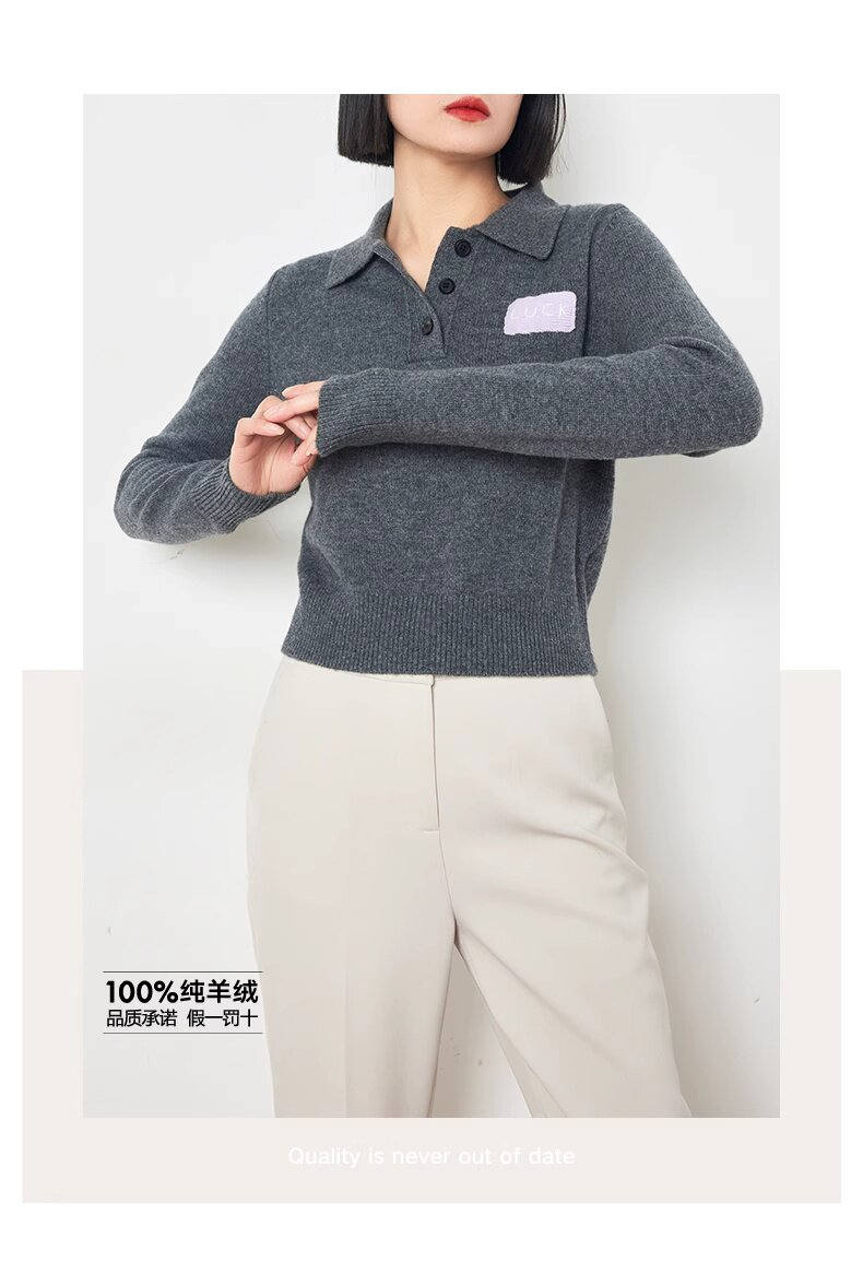 女士简约撞色POLO领2025年秋季图片