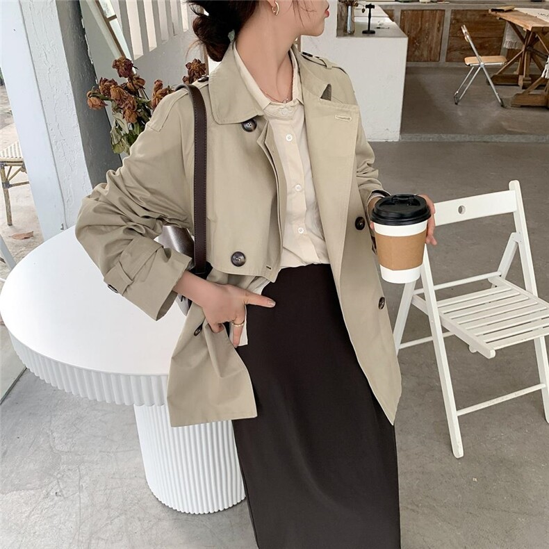 现货韩系ins风卡其风衣外套，女装风衣，汐美