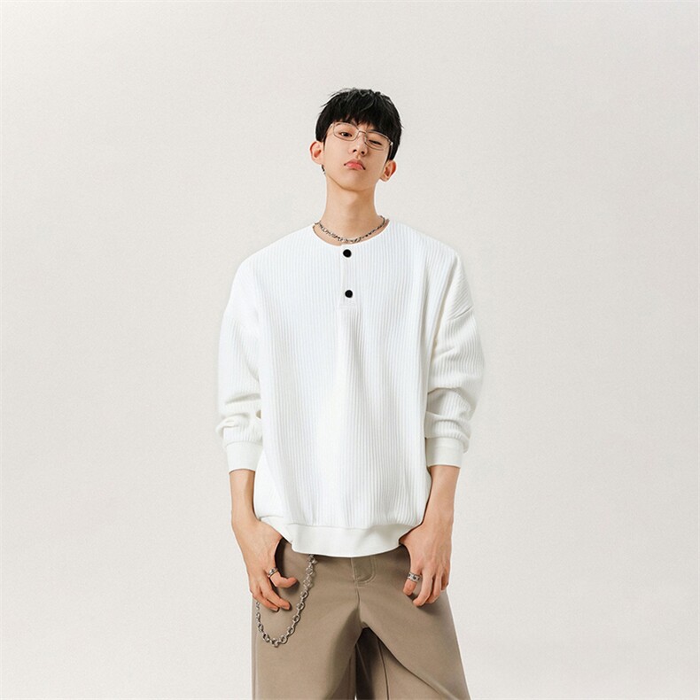 A2208P35控68-秋季新款2025美式休闲亨利领卫衣男高级感长袖T恤衫，男装T恤，电商B241