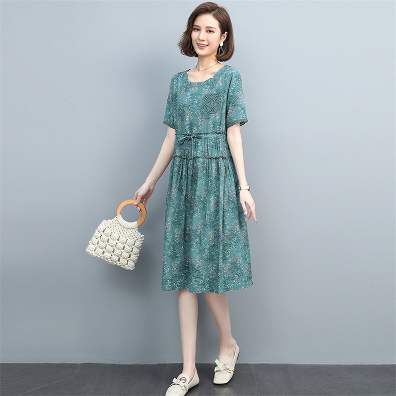 时尚碎花系带连衣裙优雅显瘦气质女神必备甜美清新,女装连衣裙,涵誉