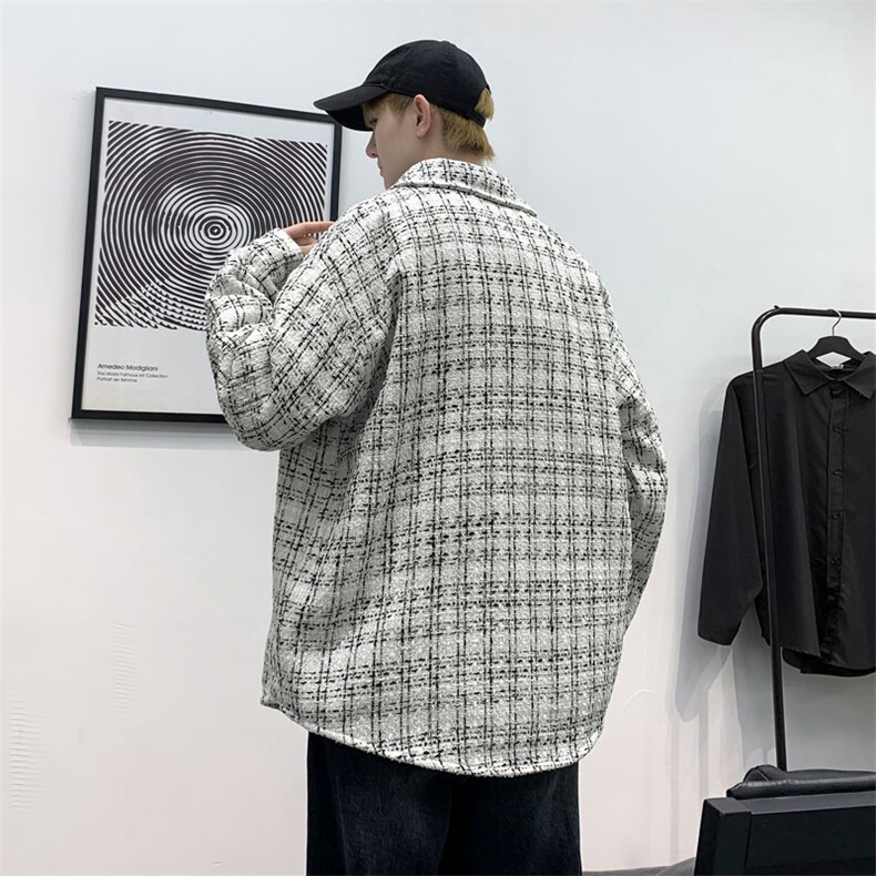 WX025-春秋款P55加绒款P65小香风夹克外套男千鸟格时尚潮流,男装夹克,电商A320