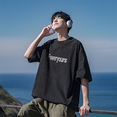 美式水洗做旧复古高街短袖T恤潮流宽松B225-T9348-P45-X59-有货，男装T恤，电商B225