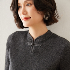 秋季新款翻领修身显瘦打底女士长袖35%羊绒衫，女装羊绒衫，七柒羊绒
