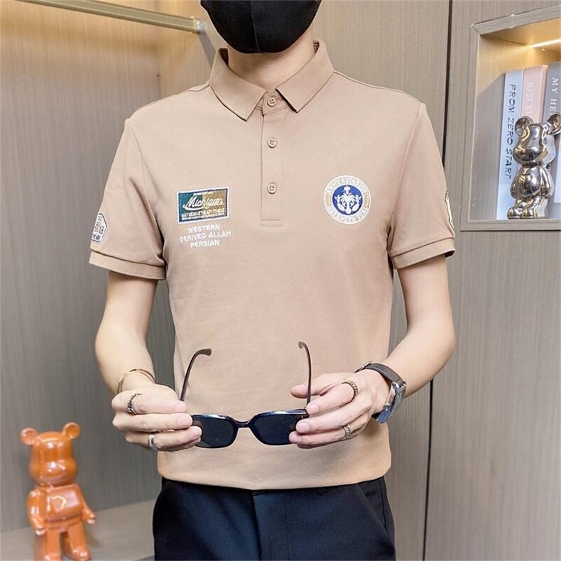 PL050-特P40撞色刺绣t恤男夏季修身短袖polo衫潮流翻领半袖图片