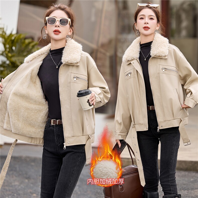 设计感加绒加厚皮衣外套女短款潮流时尚酷飒风炸街机车服,女装皮衣,吾爱衣