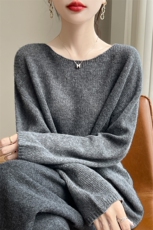 秋冬无缝一字领100丝羊毛衫女软糯亲肤落肩长袖时尚针织打底上衣，女装羊绒衫，东远绒业