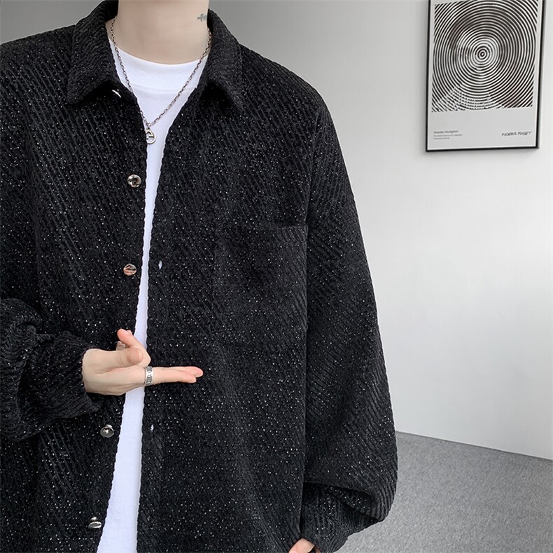 衬衫男秋季新款港风宽松大码小香风长袖衬衣CS7002-P42,男装衬衫,星座214-3