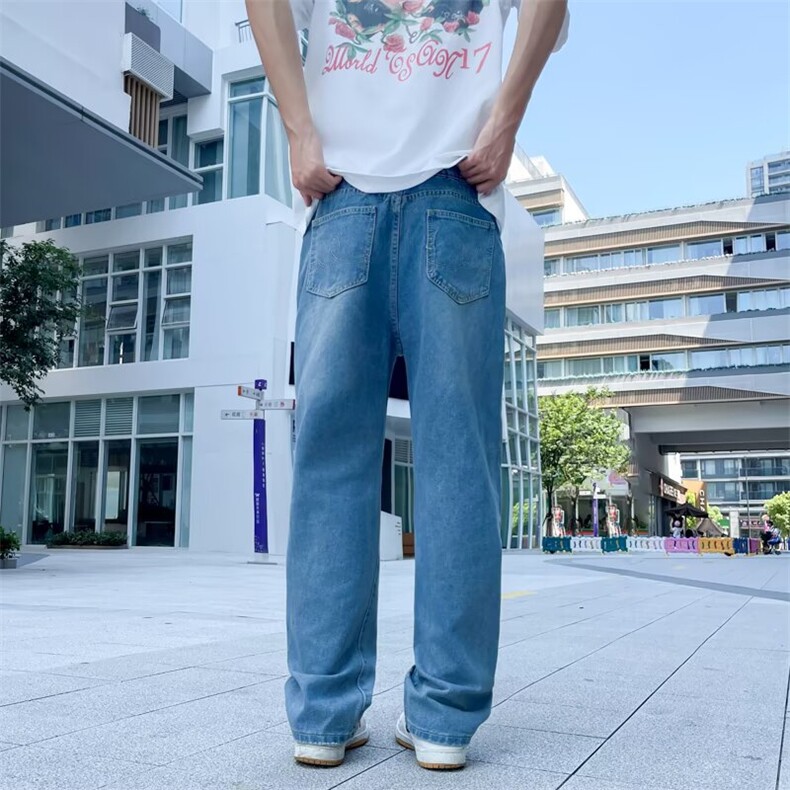 日系复古直筒牛仔裤男夏季cleanfit宽松百搭水洗抓痕垂感休闲长裤,男装牛仔裤,星座506A