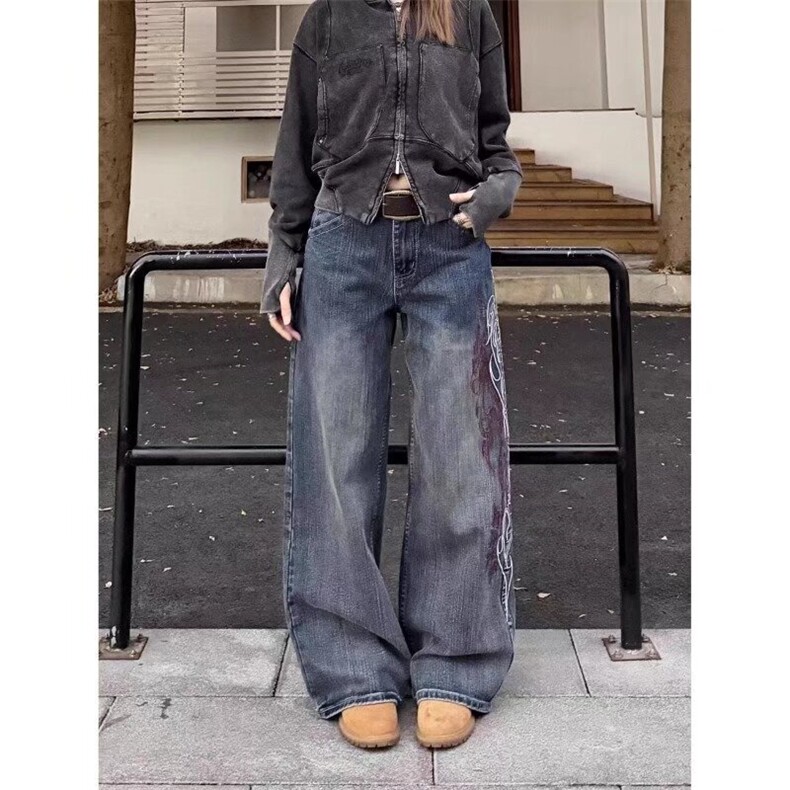 秋季新款欧货重工刺绣花时尚个性百搭直筒牛仔裤阔脚裤ANA730,男装牛仔裤,星座516A