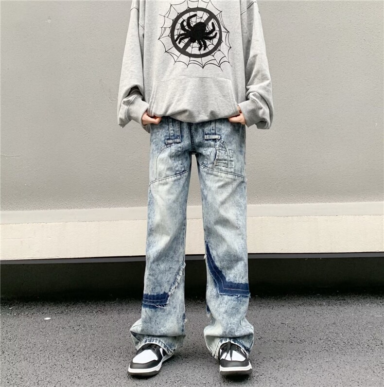 高街美式个性牛仔裤男女春秋直筒潮牌水洗复古宽松牛仔裤N072-P70,男装牛仔裤,星座308B-1