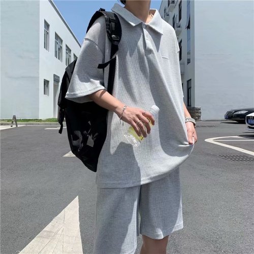 套装男短袖POLO衫上衣港风2021夏季新款五分裤潮流ins帅W808-P42,男装休闲套装,星座412-2