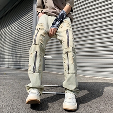 高街重工牛仔裤设计感拉链破洞vibe风潮流直筒裤子男N06038-P50，男装牛仔裤，星座308B-1