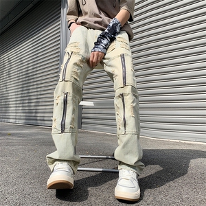 高街重工牛仔裤设计感拉链破洞vibe风潮流直筒裤子男N06038-P50图片