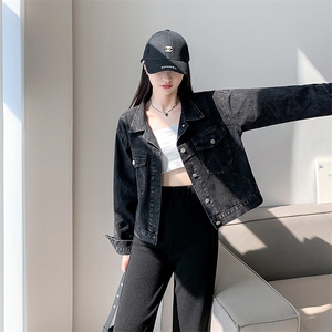 黑灰色牛仔外套女短款春秋季韩版新款工装夹克牛仔上衣NZ039-70图片