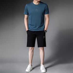 夏季新款套装男2022宽松薄款短袖冰丝套装男休闲时尚百搭夏装图片