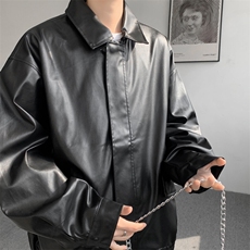 美式皮衣外套男痞帅春季新款高级感潮宽松翻领机车夹克JK505-P63，男装皮衣，星座308B-1