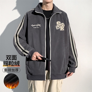 2023冬新款港风加绒加厚个性毛巾绣摇粒绒开衫连帽卫衣 23153-P65图片
