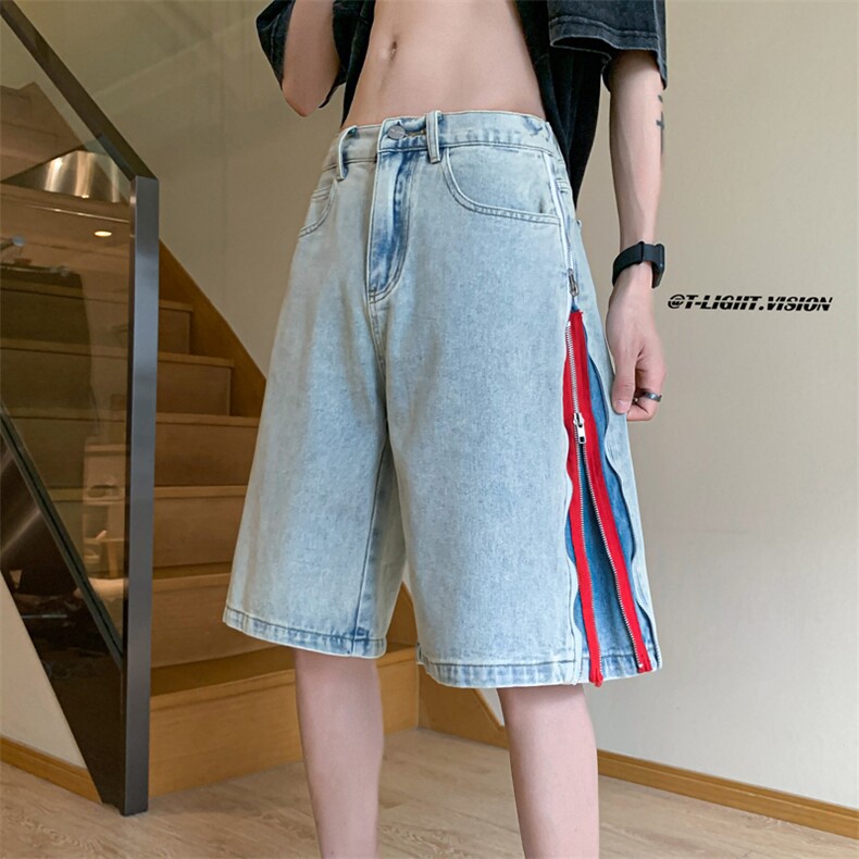 B221美式ins高街暗黑小众拉链牛仔短裤五分裤LK23094-P65控88,男装牛仔裤,电商B221