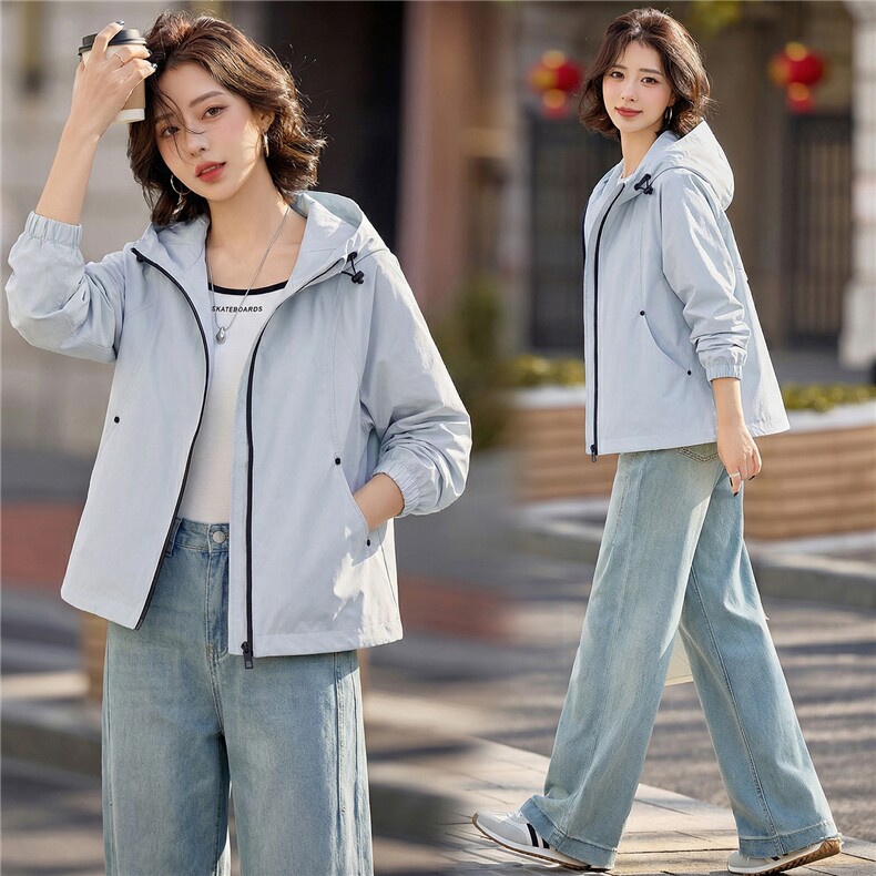 小个子短外套女2026年春季休闲风女士短款25-29周岁连帽,女装短外套,悦祺