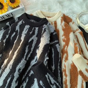 秋冬潮牌街头撞色慵懒风粗毛线针织衫韩系加厚百搭毛衣my140p55图片
