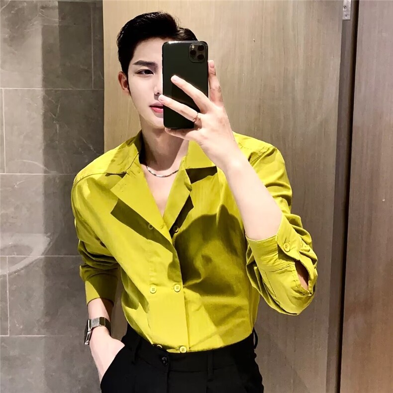 条纹衬衫男双排扣小众设计感长袖衬衣雅痞风男生禁欲系衣服C14,男装衬衫,星座1116A（原606A-3）
