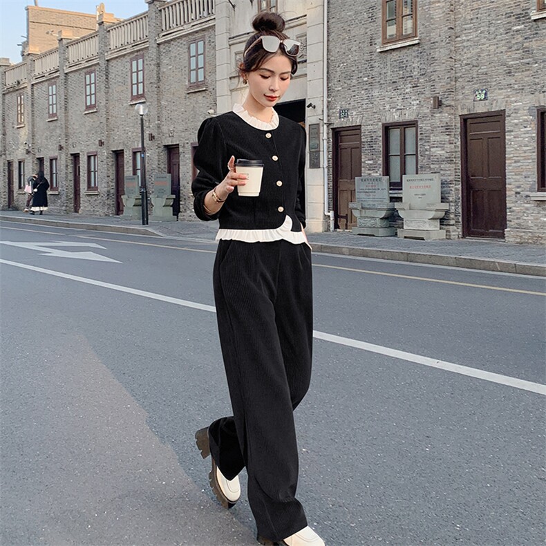 《现货新品》拼接花边宽松显瘦舒适两件套运动休闲套装,女装套装/套裙,曼琳思菲