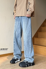 潮流宽松简单百搭牛仔裤男女美式高街直筒休闲裤NK108/P48，男装牛仔裤，电商D202-1