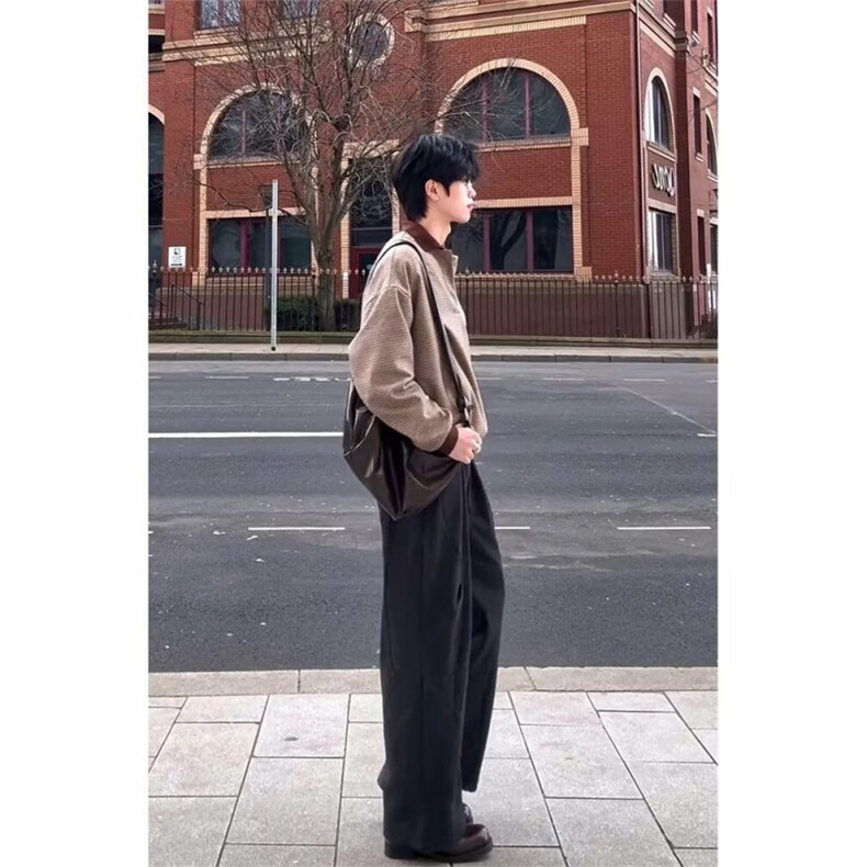 秋季复古千鸟格撞色拼接Polo领条纹衫休闲长袖T恤卫衣WYX79,男装Polo衫,星座516A