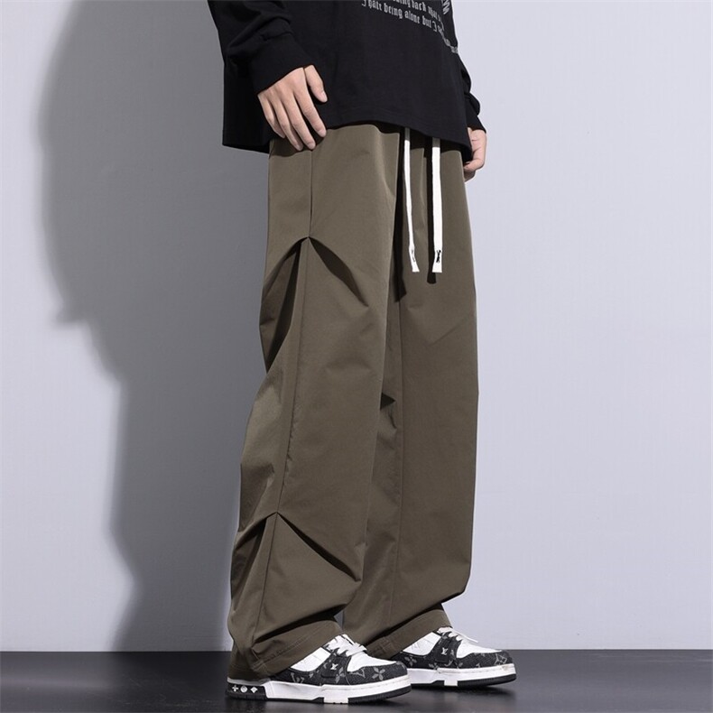春季潮流美式高街垂感褶皱设计宽松直筒长裤A436-857-P35,男装休闲裤,电商A436