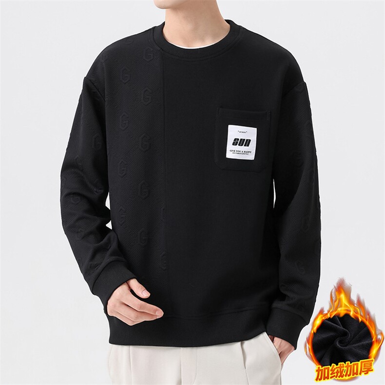 M-8XL 秋季加绒加厚胖子提花拼接圆领卫衣男图片