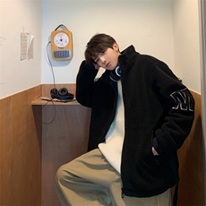 情侣冬季新款夹克潮牌ins羊羔绒宽松大码加绒加厚休闲上衣外套，男装棉衣，电商A409-1