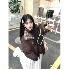 A555-P100冬季新款潮牌设计感双层领格子拼接棉服，男装棉衣，星座911
