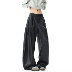 秋季新款复古黑色西装PU皮裤宽松垂感阔腿裤XZ211-1-2559-P65，男装皮裤，星座211-1