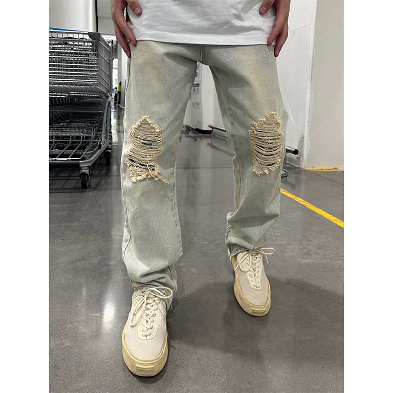 拉链ins美式高街hiphop直筒大码牛仔裤货号K667P65图片