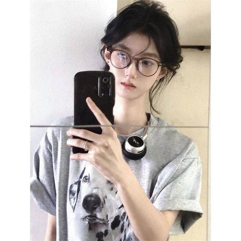 T0688-P25灰白色高级感斑点狗卡通纯棉短袖情侣宽松大版,男装T恤,星座617A-2