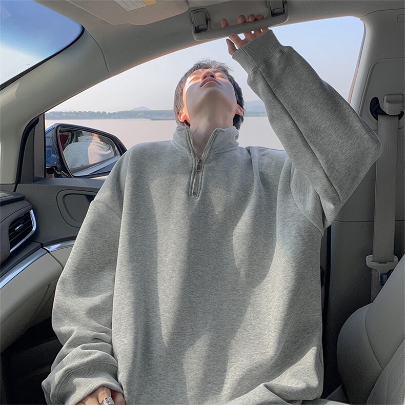 抖音得物二开25秋冬装美式全棉可翻领立领卫衣半拉链外套CM11,男装卫衣,电商A486-1