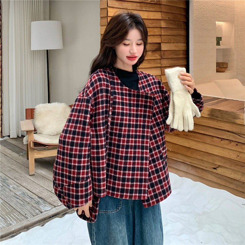 新款现货格子毛呢送包包2C282-985P235K338,女装毛呢外套,2C282