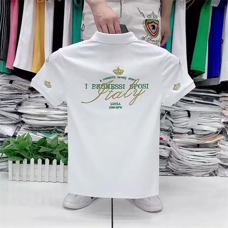 M587-P35痞帅皇冠刺绣POLO衫男短袖翻领网红t恤修身个性半袖,男装Polo衫,星座617A-1（原B318A）